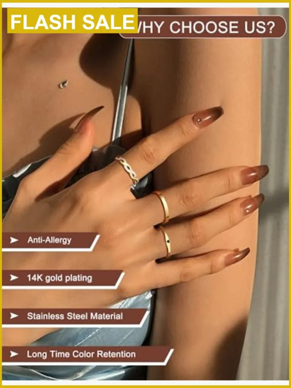 6 Piece Stainless Steel Stacking Rings Set Knuckle Midi Promise Wedding Band